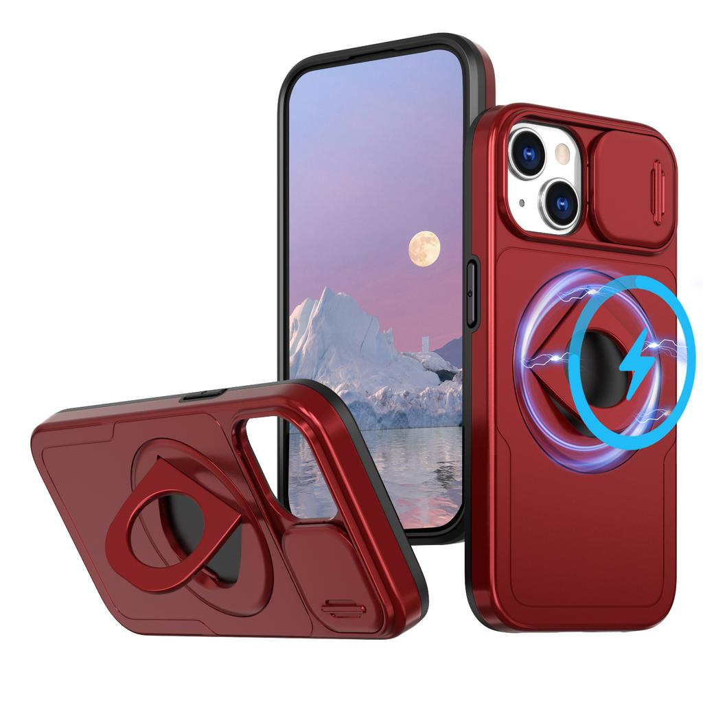 Luksusowe Wojskowe Magnetyczne Przesuwane Etui Ochronne na Aparat Dla iPhone 16 15 14 13 12 11 Pro Max Plus X XS XR SE 8 7 Pokrowiec ze Stojakiem Pierścieniowym