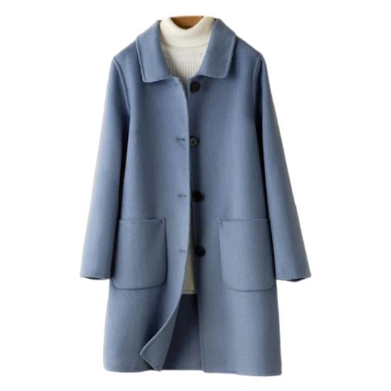 Women Winter Coat Formal Business Style Turn-down Collar Single-breasted Mid Length Overcoat OL Commuting Jacket Solid Color Thick Outerwear