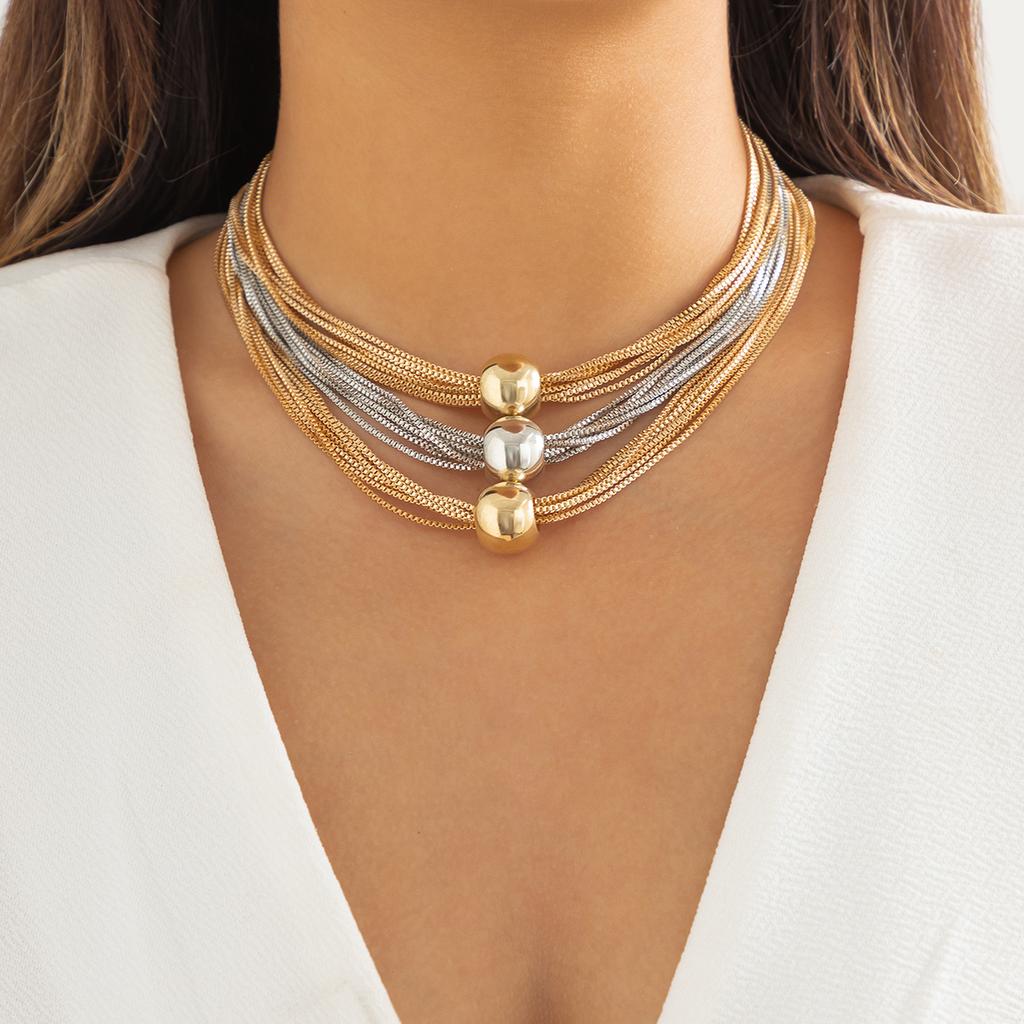 Multi Layered Exaggerated CCB Ball Choker Necklace for Women Vintage Chunky Clavicle Chain