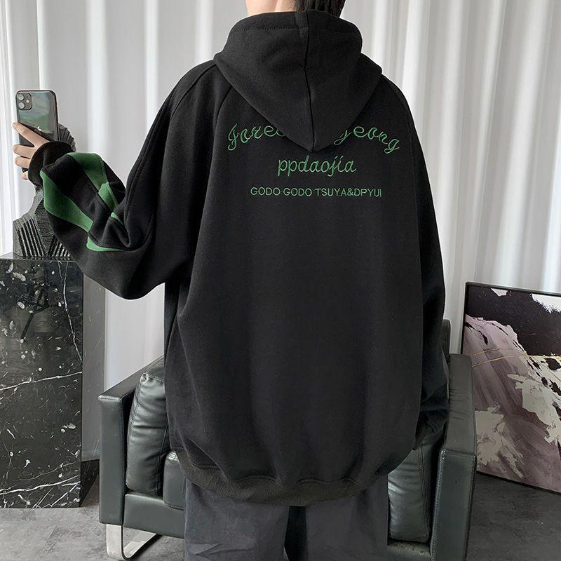 Splicing Fleeced Hooded Sweatshirts For Man Autumn Spring Loose Embroidered Hoodies Y2K Pullover