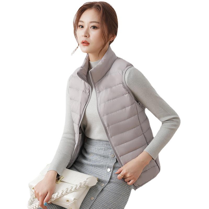 Women's Ultra-Lightweight White Duck Down Vest - Thin Style with Stand Collar