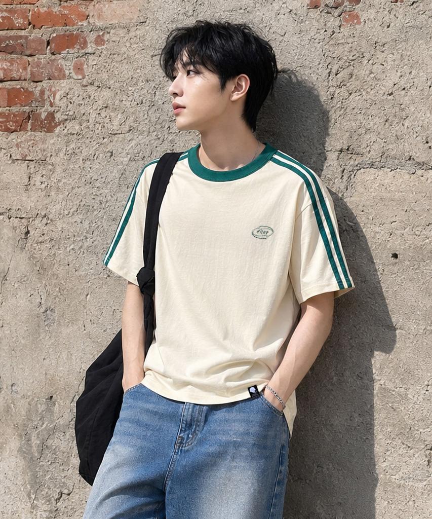 GHOST REPUBLIC Line Oversized Track Short Sleeve T-Shirt Gt-365_Cream