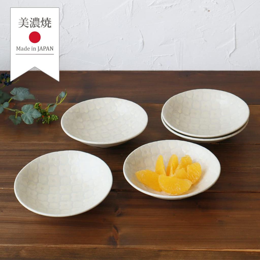 Dolce Duo Mino Ware Side Plates Approximately Perfect for Simmered Dishes and Gift Microwave and Dishwasher Made In Japan (DAM-277), 5-Piece Set,