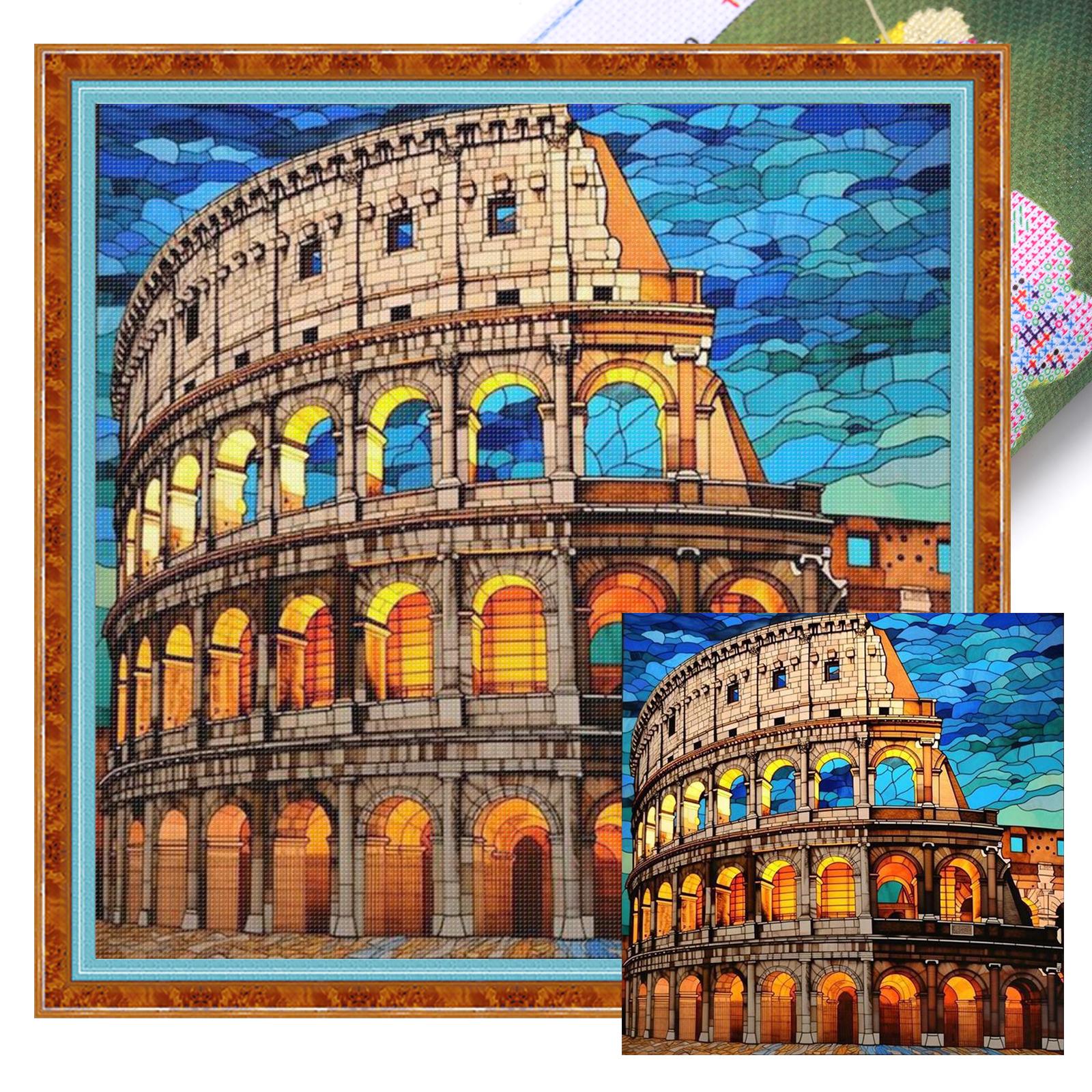 

Glass Painting Full 11CT DIY Stamped Cross Stitch Kits 17.72x17.72in Embroidery Needlepoint Starter Kits for Adults Home Decor