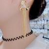 New European And American Style High End Rhinestone Flower Tassel Earrings For Women Statement Luxury Drop Earrings