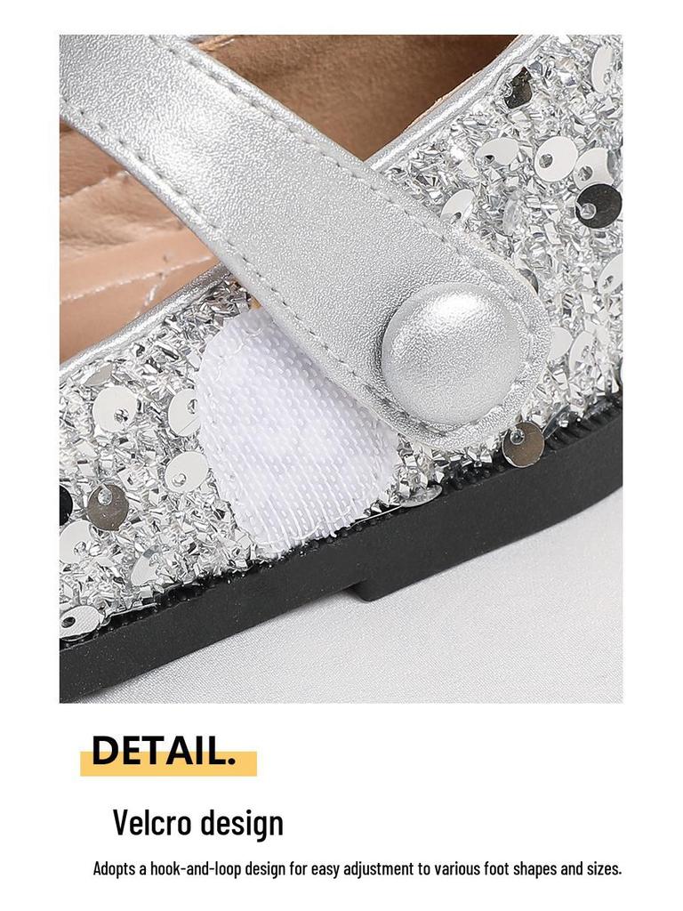 Children's Leather Shoes - New Spring/Autumn Styles: Cute Princess Sparkly Shoes with Soft-Soled Velcro for Babies