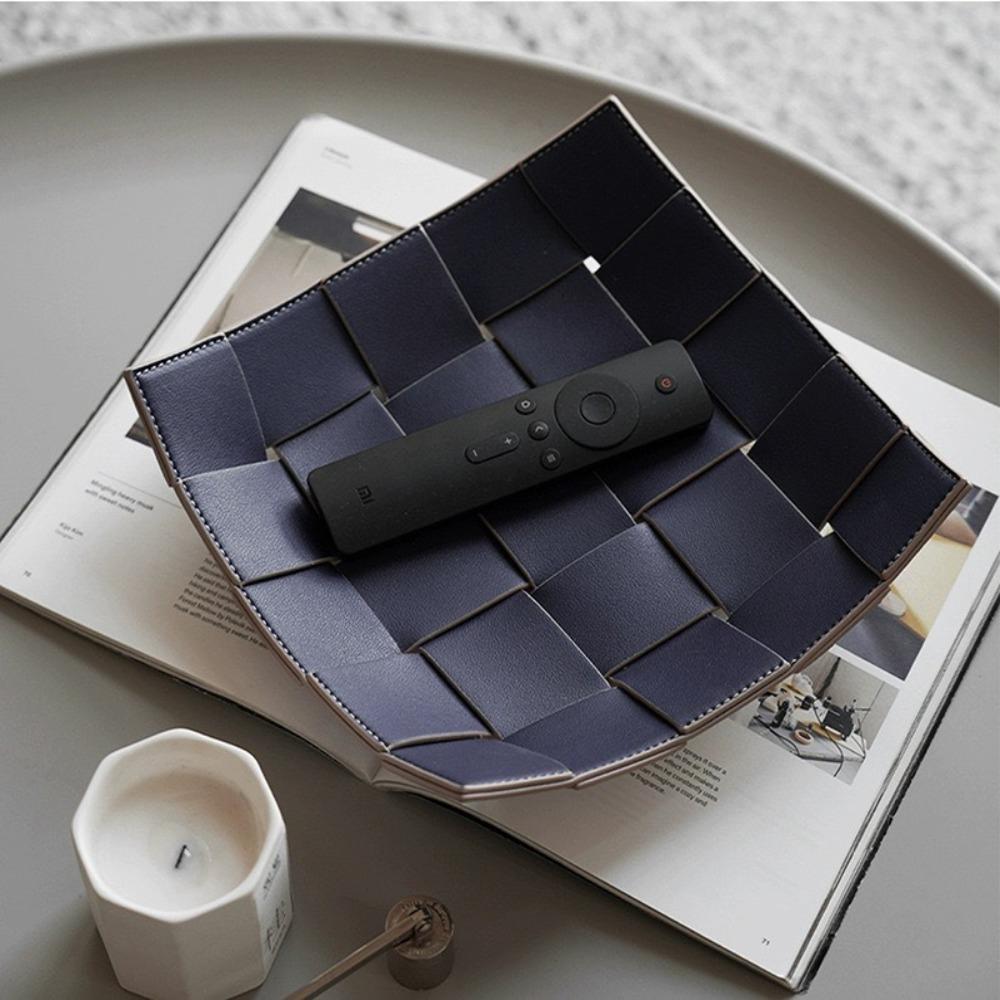 Waterproof Leather Woven Storage Tray Multi-functional Entrance Key Tray Jewelry Plate  Tea Table