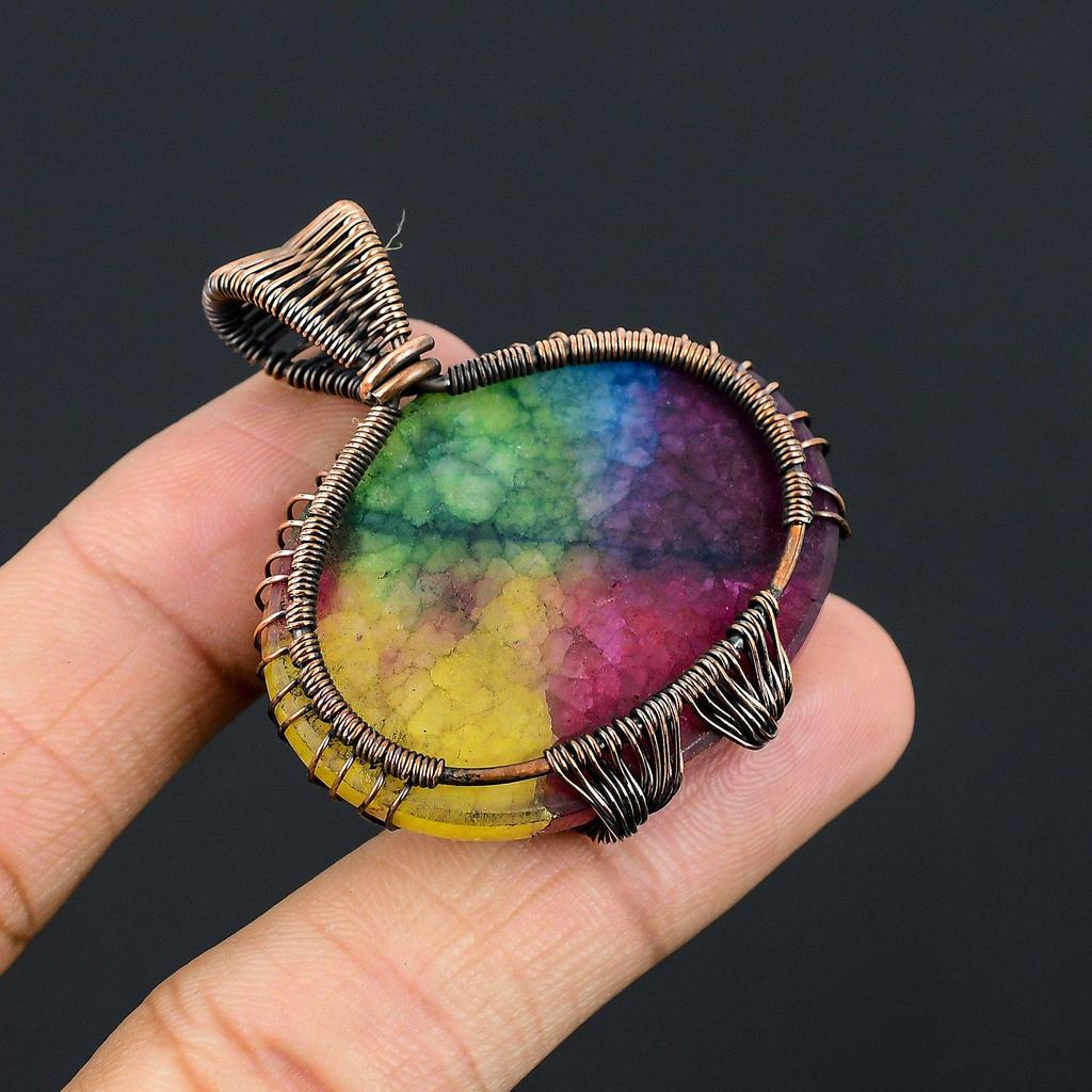 Tree Of Life Rainbow Solar Quartz 999 Copper Wire Wrapped Pendant, Handmade Gemstone Pendant Jewelry, Gifts For Wife Brand New Pendant