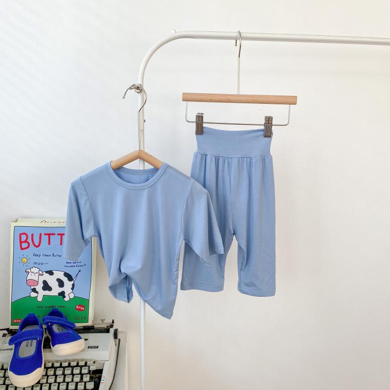 2024 Kids Summer Air-Con Pajama Set: High-Waist Modal Belly Protection for Boys and Girls