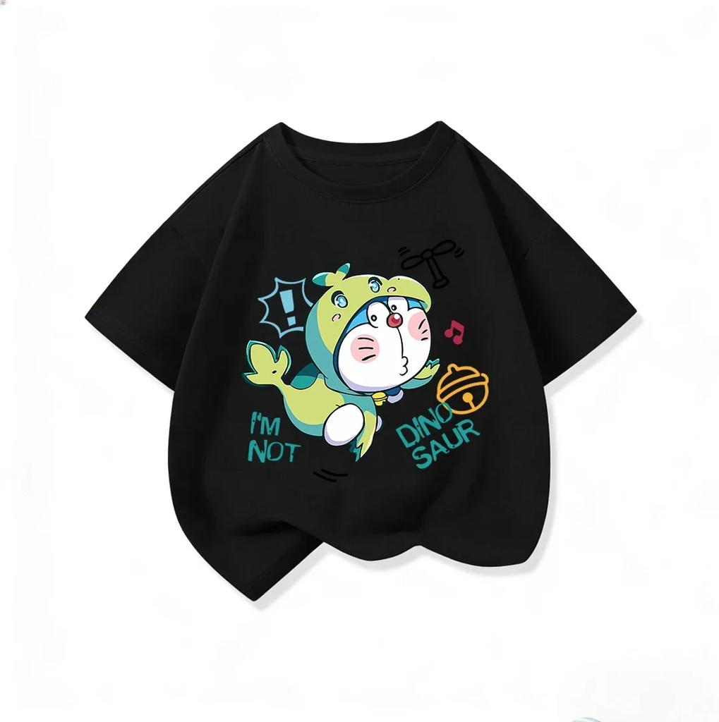 Summer Kids Crew Neck T Shirt Cute Kawaii Cartoon Print Fashion Street Tops For Boys Girls Doraemon Casual Outfit 314Y
