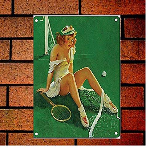 

Fsdva Pin Up Tennis Girl Retro Metal Sign Wall Decor 20x30cm