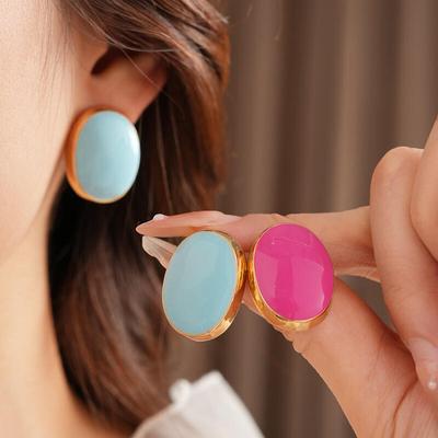 Rosa Blaue Öl-Tropfen Runde Ovale Ohrstecker Einzigartiges Design Bohnenperlen Ohrstecker Ohrringe Temperament Mädchen Ohrschmuck