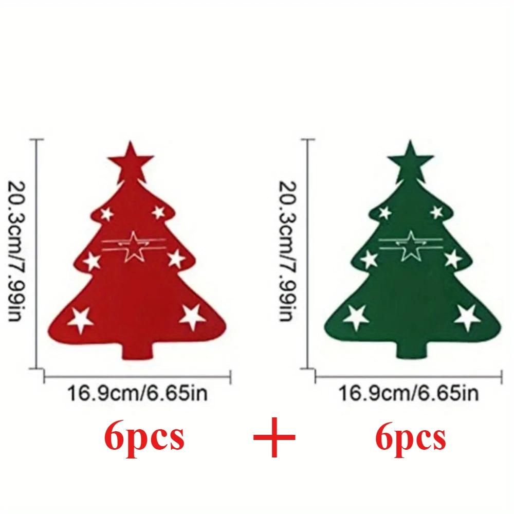 

12Pcs Mixed Colors Christmas Knife and Fork Holder Elk Xmas Tree Pocket Cutlery Bag Cookware Organizer Table Decor Christmas