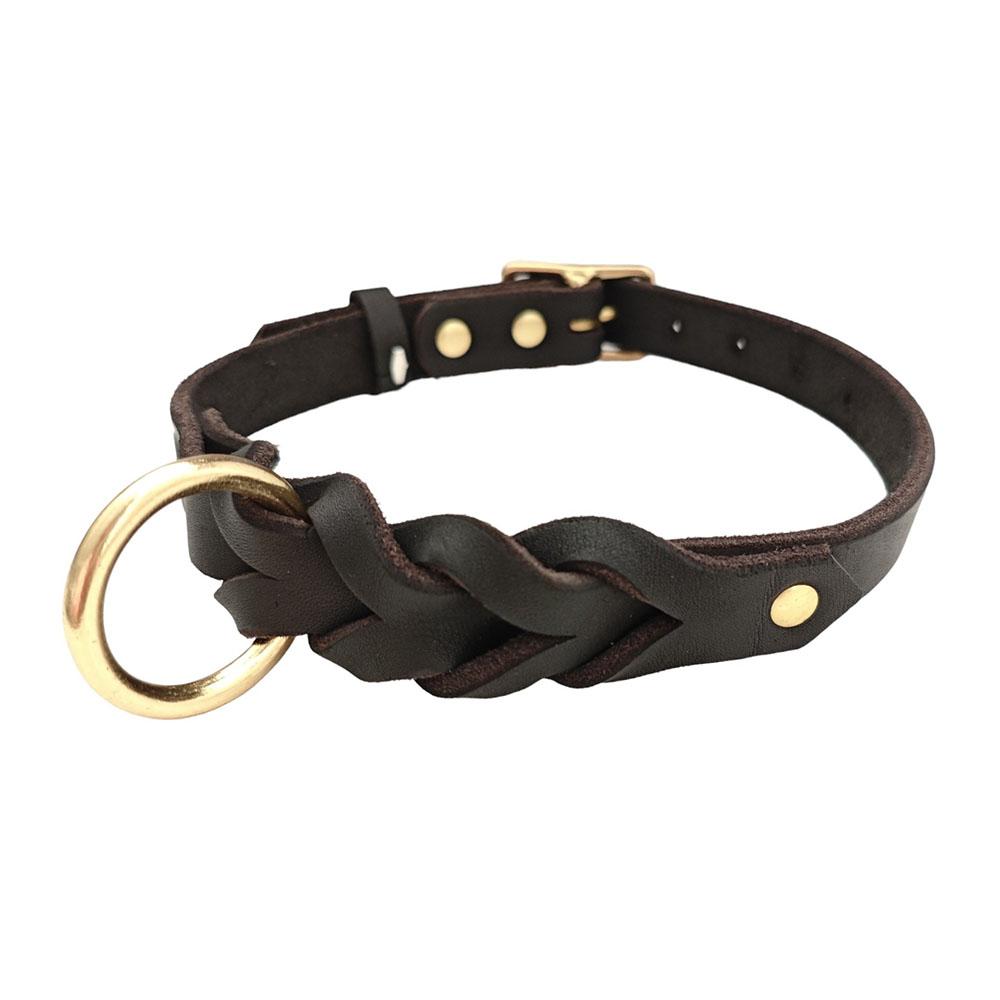 Weiches Echtes Leder Hundehalsband Verstellbares Geflochtenes Echtes Leder Hundehalsband für Große Hunde Französische Bulldogge Pitbull Haustierzubehör