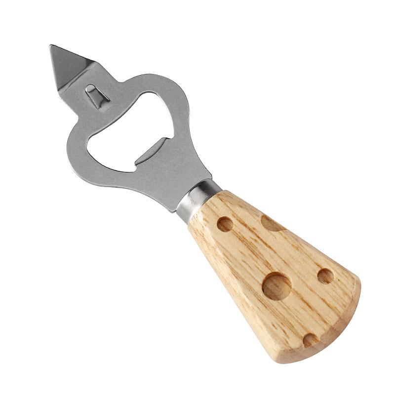 Multifunctional Stainless Steel Bottle Opener with Creative Rubber Wood Handle