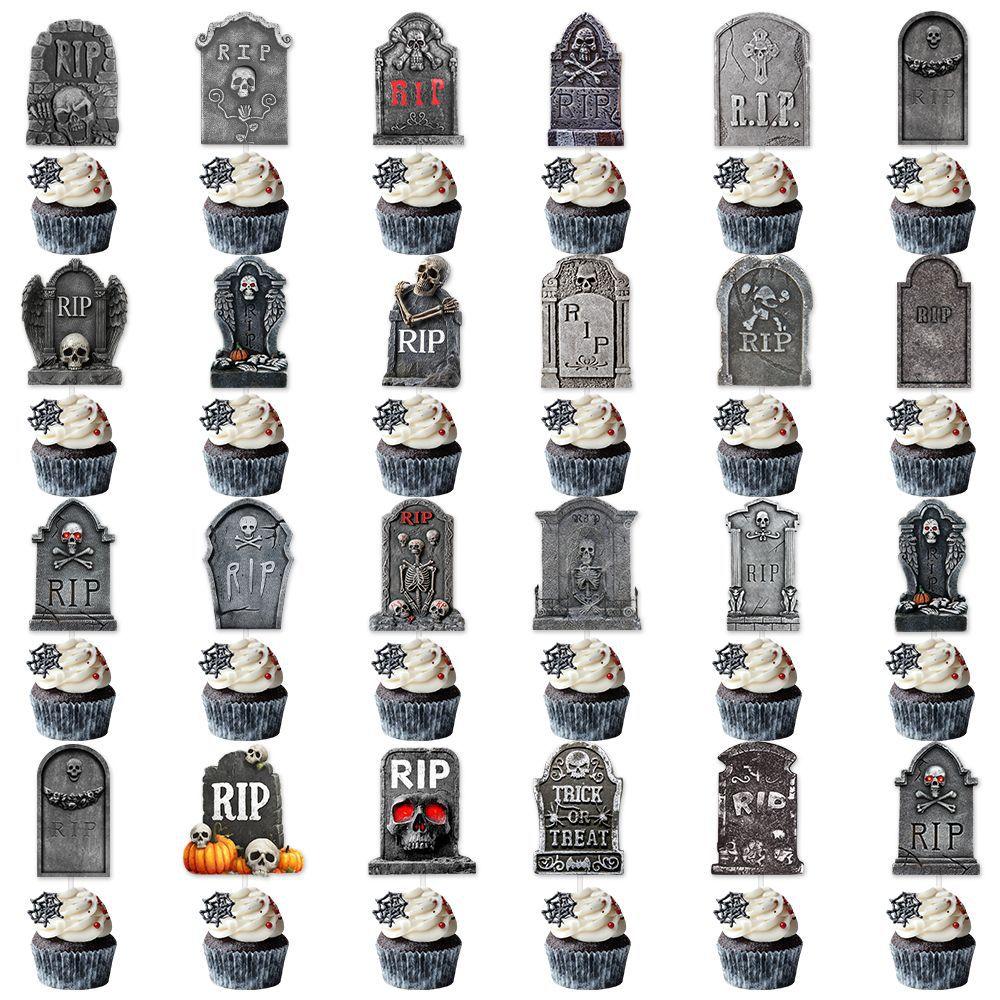 New Style, Halloween Party Decoration, Creative Tombstone Design, 24pcs, Baking Cake Small Flag, Party Decoration Plugin