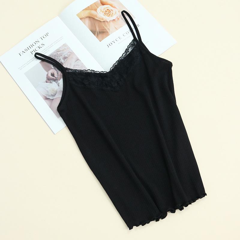 

Шелковая майка с кружевной отделкой: Сексуальный трикотаж из шелковицы для ношения в любое время года Extra Large чёрный