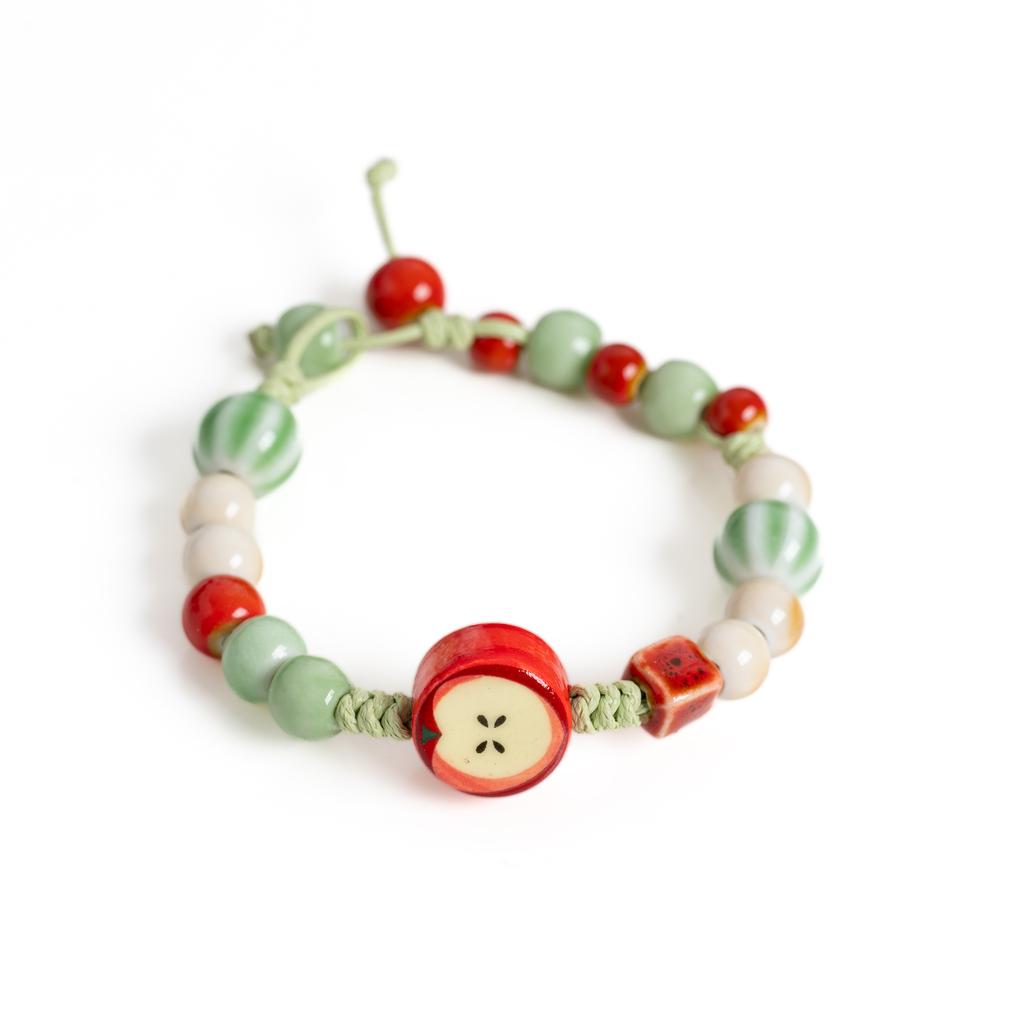 Handmade Ceramic Apple Bracelet Colorful Cute Boho Style Gift for Women