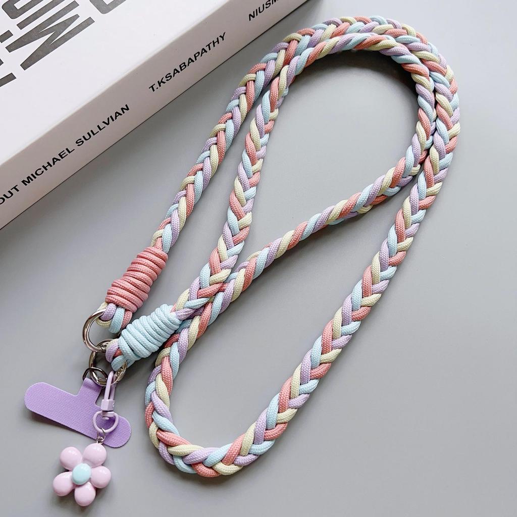 Trendy Multicolor Adjustable Crossbody Phone Lanyard - Thick Braided Anti-Drop Chain