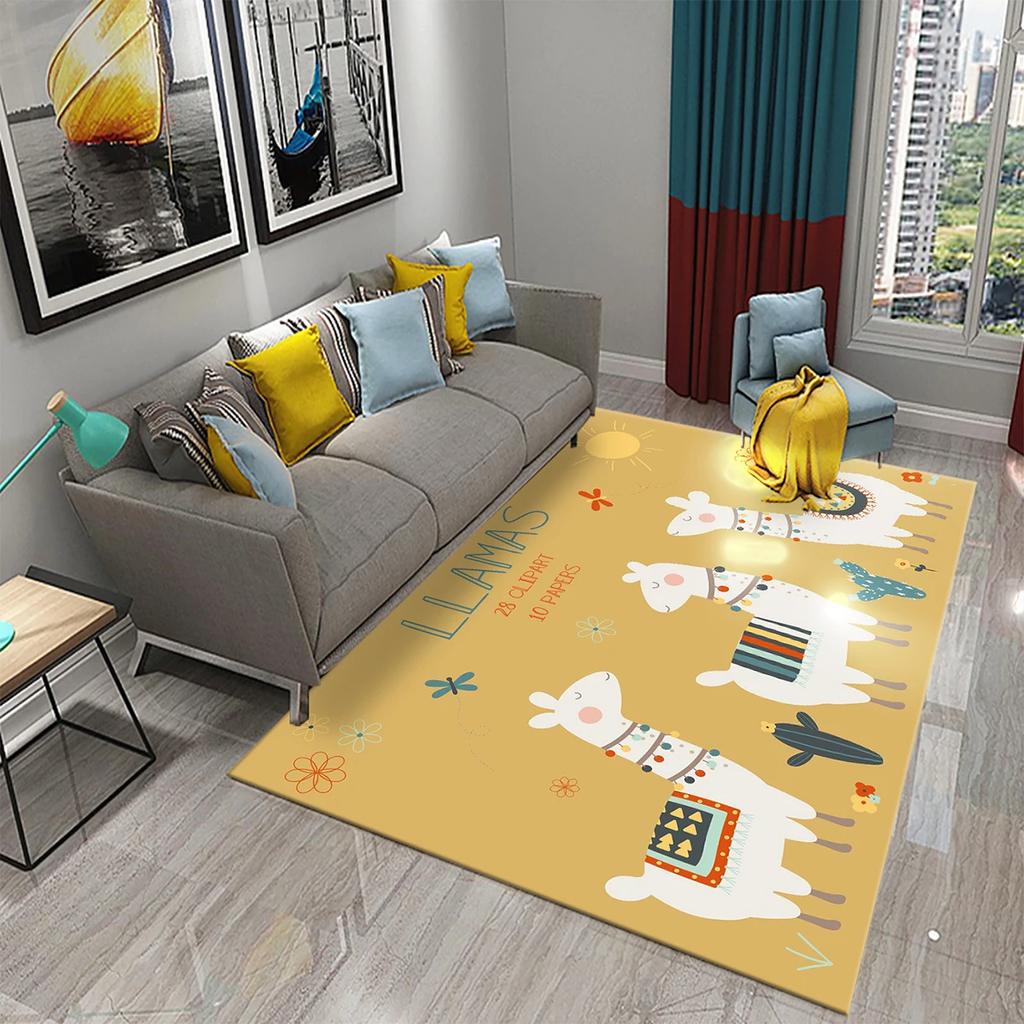 Cartoon Alpaca Carpet Funny Animal Area Rugs for Living Room Doormat Bedroom Bathroom Non Slip Floor Mat Children Crawling Rug