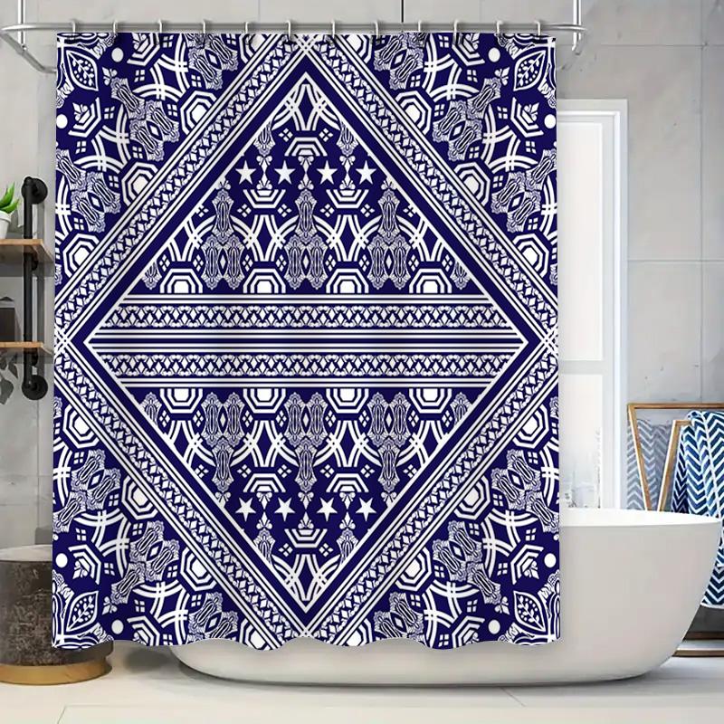 

Blue White Bath Shower Curtain Decorative Washable Fabric Print Home Waterproof Hanging In Bathroom Bathtub Decoration (180X245C W60H190(CM)-1 Pcs