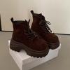 Fashion versatile thick-soled height-increasing and thin Martin boots women's 2025 autumn and winter new lace-up muffin-bottom locomotive boots women