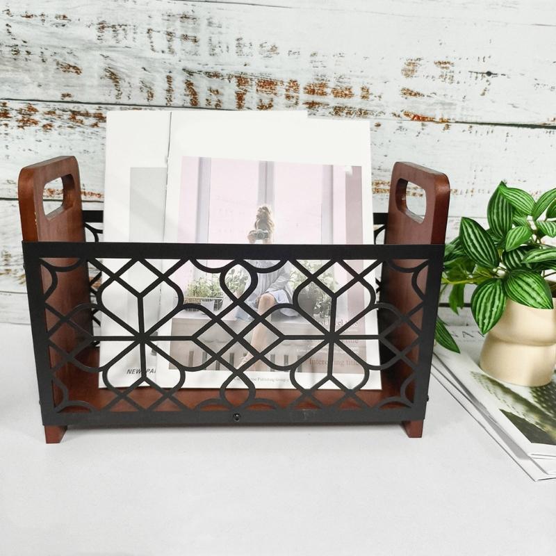 Multifunkční stojací úložný regál na knihy, časopisy, noviny Dřevěný organizér Elegantní domácí dekorace