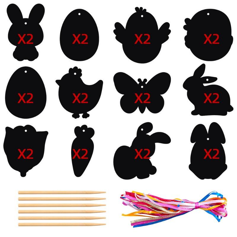

24pcs/1pack Easter Party Scratch Paintings, Rabbit Festival Scratch Cards, Easter DIY Gift Decoration Hangtags, Home Decoration.
