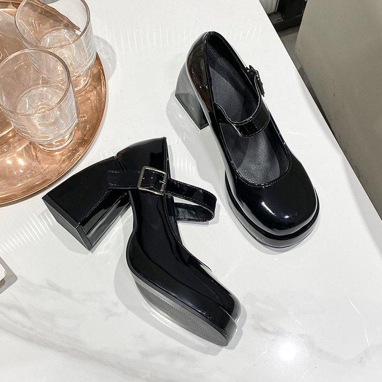 High-heeled Mary Jane Shoes Women's Summer New White Wedding Shoes French with Skirt Thick-heeled Small Leather Shoes