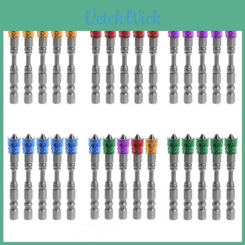 Premium Quality 5pcs 65mm 1/4" Hex Shank Ph2 Single Head Anti Slip Magnetic Screwdriver Bits Set