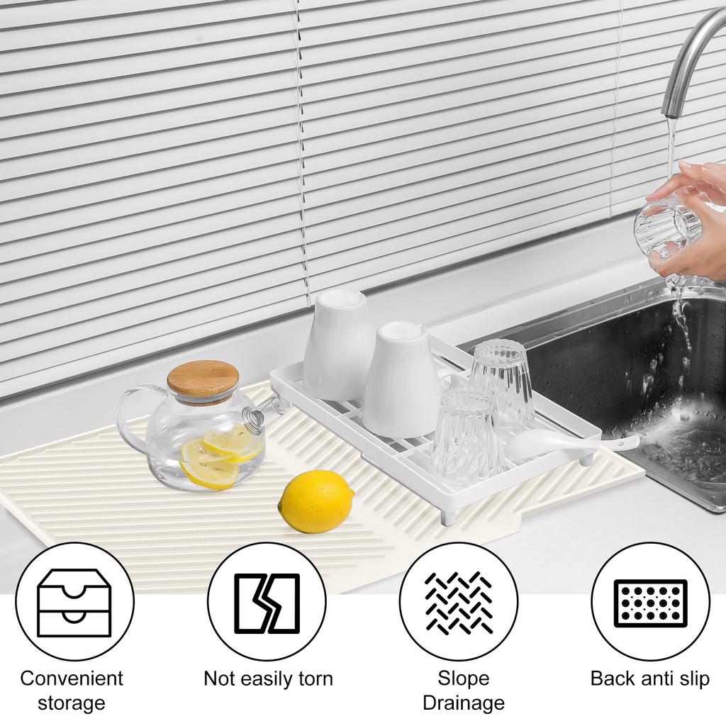 Kitchen Dish Drying Silicone Mat Raised Stripes Outlet Design Countertop Sink Draining Pad Non-slip Tableware Insulating Mat