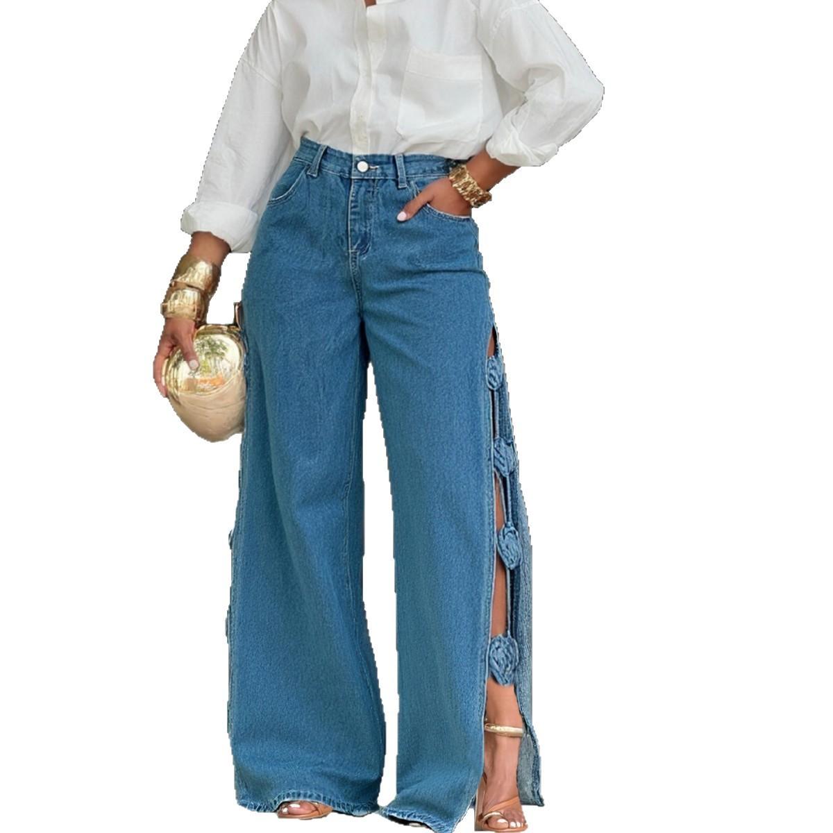 Women High Waist Wide Leg Jeans S