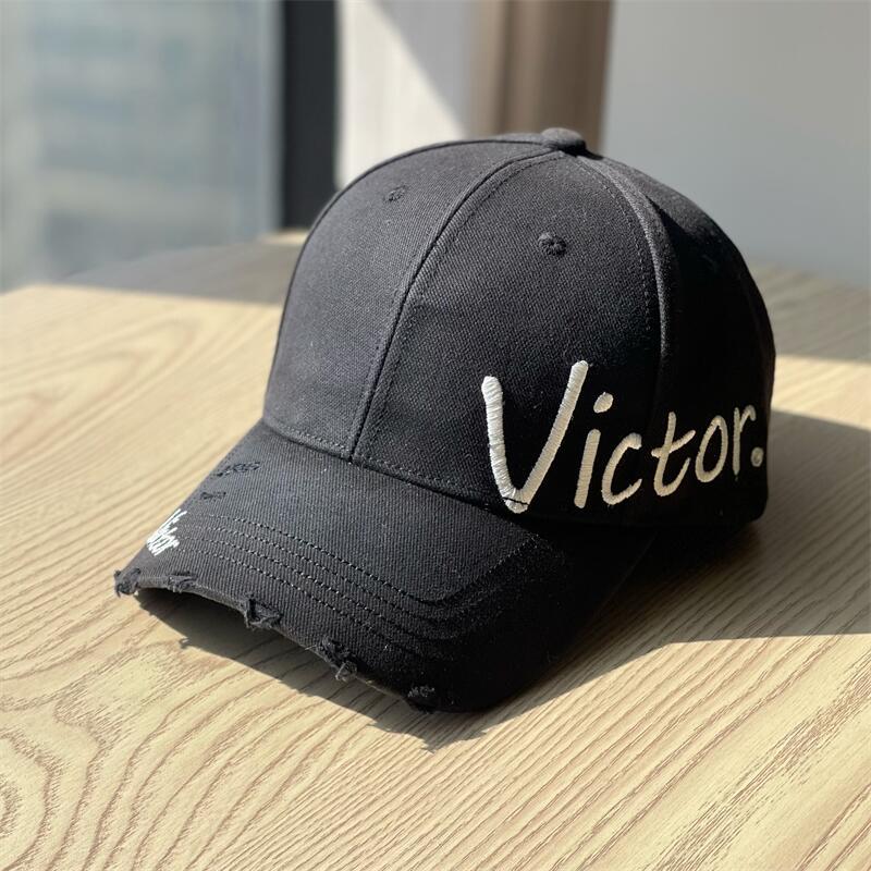 

New side letter embroidery baseball cap for men and women, spring Korean version, casual, face-slimming, sun-shading, hard-brimmed cap Adult54-60Adjustable чёрный