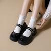 Platform Mary Jane Shoes Women's New Round Toe Shallow Mouth British Style Block Heel Small Leather Shoes