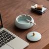 Ru kiln Tianqing ashtray household ceramic with cover anti-fly ash ashtray creative personalized tea room tea ceremony accessories