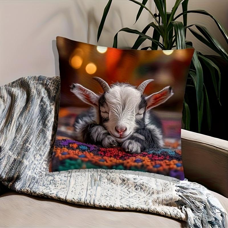 1pc Cute Lamb Pillowcase, Soft and Comfortable Polyester Short Plush Fabric, Single-Sided Print, Pillow Insert Not Included, 44.96*44.96 cm, Machine W