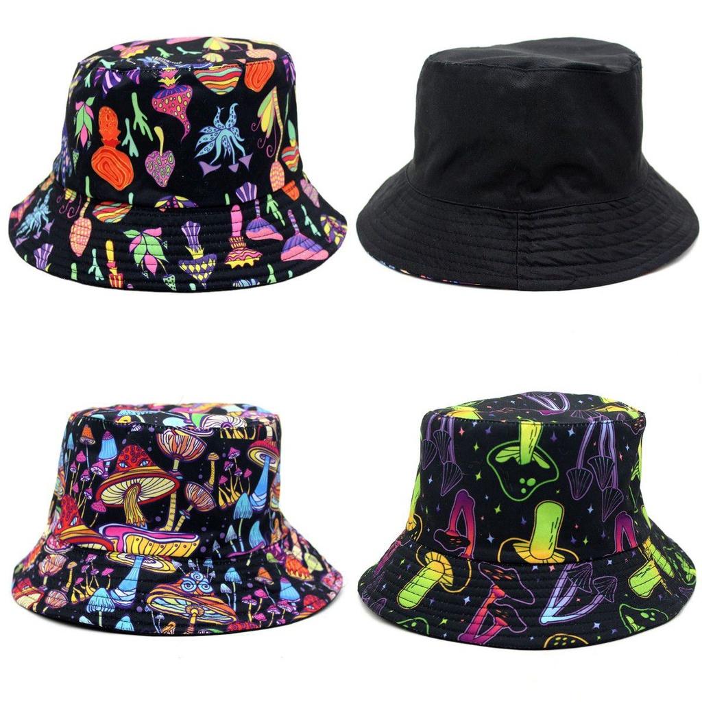 Colorful Mushroom Print Fisherman Hat Bucket For Outdoor Sports And Sunshade Unisex