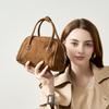 New Niche Leather Portable Small Square Bag, First Layer Cowhide High-end Messenger Bowling Pillow Bag Female