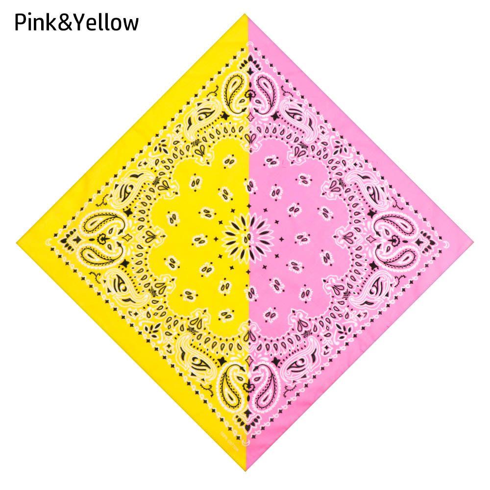 

Double Color Neck Tie Floral Cotton Bohemian Headband Square Scarf Wristband Bandana Pink Yellow
