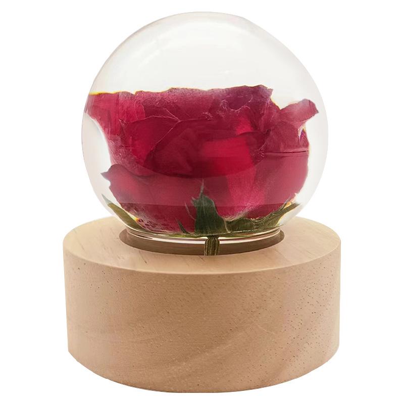 Touch Dimmable Crystal Ball Lamp with Creative Resin Flowers for Mid-Autumn Festival