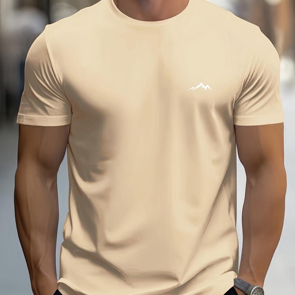 Mens summer 100 pure cotton fashionable casual sports loose mountain print round neck short sleeved Tshirt top