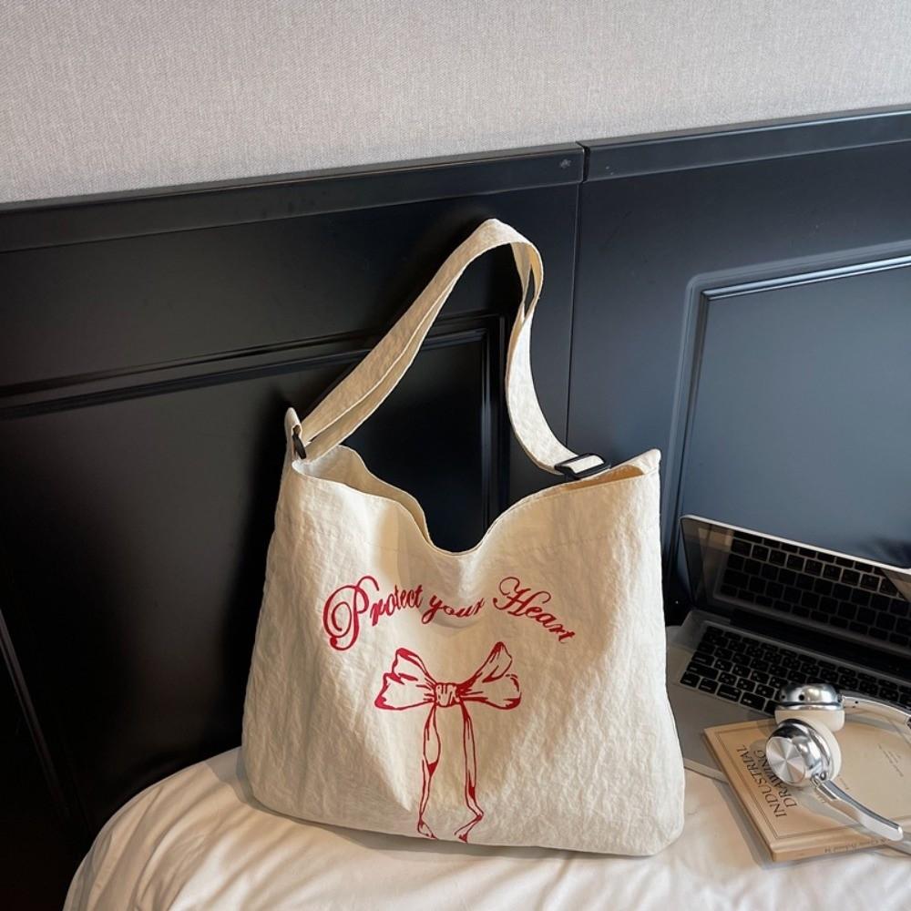 Nylon Women's Tote Bag Large Capacity Commute Bag Simple Bow Shoulder Bag  College Students