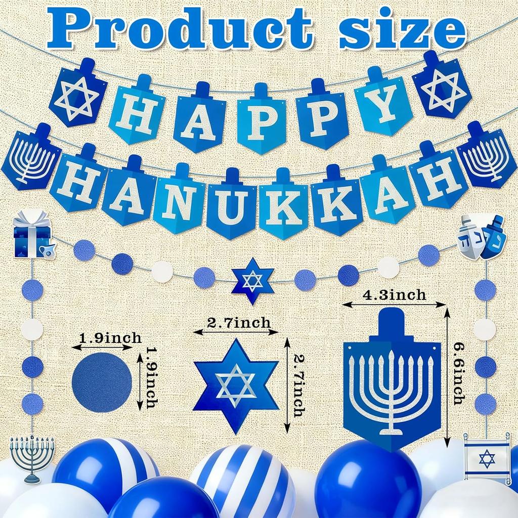 Hanukkah Decorations Banner Happy Hanukkah Banner Party DIY Decor Garland for Home Indoor Blue Glitter Supplies