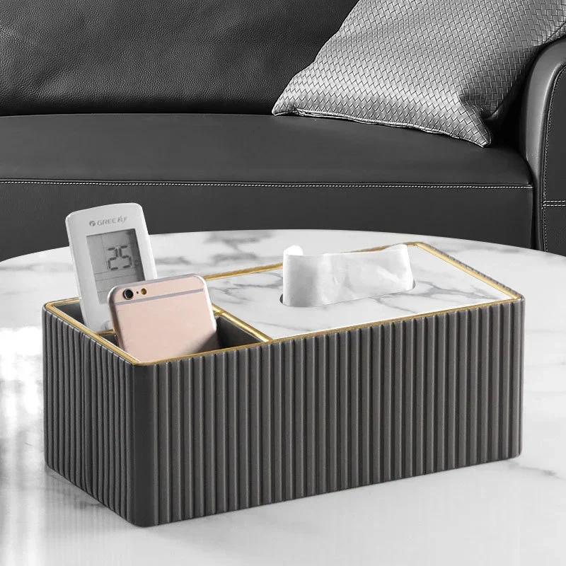 Light Luxury Desktop Storage Box Tissue Box Holder Organizer Multi-functional Square Desk Organizer for Living Room Dining Room