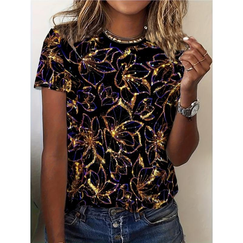 Women s T-shirt - Shining Gold and Purple Flower Pattern Pattern 2XS