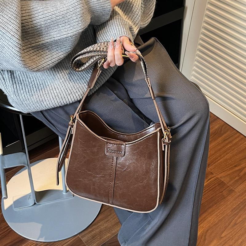 Vintage Zachte Leren Crossbody Tas Dames Hobo Schoudertas met Geweven Brede Band voor Dagelijkse Woon-werkverkeer Werk Winkelen en Reizen