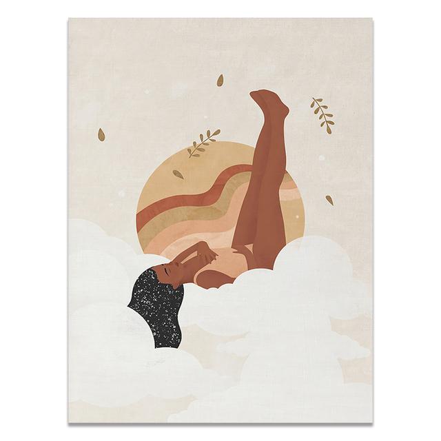 Vintage Lady skandinavisches minimalistisches Boho-Wandkunst-Leinwandgemälde, nordische Poster und Drucke, Bilder für Wohnzimmerdekoration