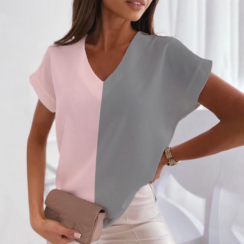 

Европейская и американская женская футболка с модным принтом, V-образным вырезом, короткими рукавами, свободная женская блузка, повседневный сексуальный пуловер, туника, топ XL