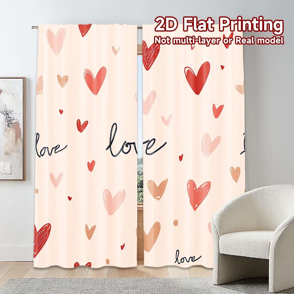 Set Of 2 Flat Printing Jit Curtains Without Rod Heartfelt Harmony Popular Curtain Cloth Durable Polyester Fabric