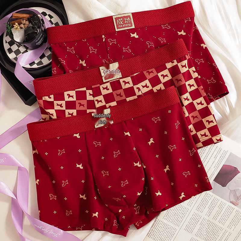 Red Pure Cotton Men's Boxer Briefs - Year of the Horse Gift Box Edition.
